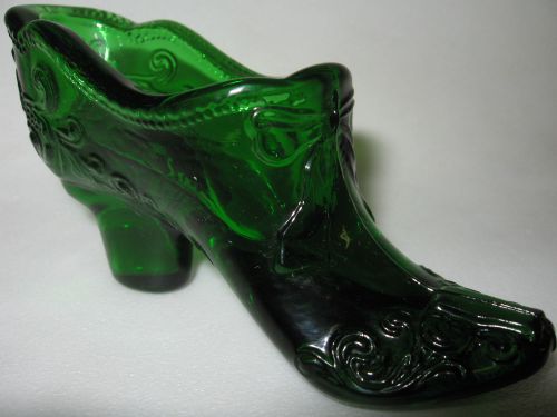 Hunter Green glass Bow pattern Shoe Slipper Boot christmas emerald high heel art