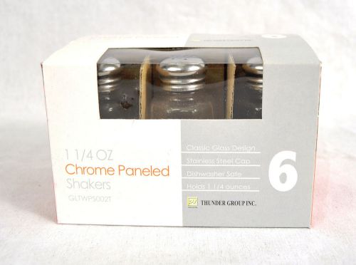 Half Doz 1 1/4 Oz Chrome Paneled Glass Dispensers Shaker Set Restaurant