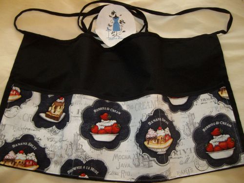 Black Server Waitress  Waist Apron Ice Cream Sundays Waist 3 Pocket  Apron