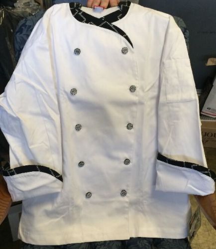 Chef Jacket Dickies 70303 Restaurant Button Front White W/Trim Uniform 42 NWT