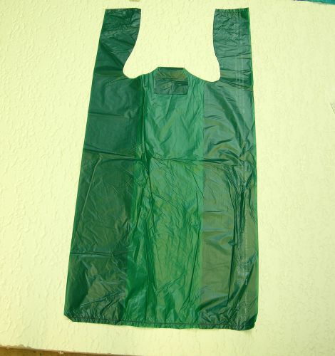 50 Qty. Green Plastic T-Shirt Bags with Handles 10&#034; x 6&#034; x 21&#034; Medium