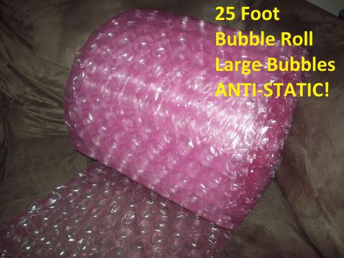25 Foot ANTI-STATIC Bubble Wrap/Roll! 1/2&#034; LARGE Bubbles! PINK! Perforated!