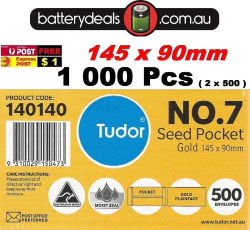 1000 Tudor No.7 Seed Pocket Envelope 145 x 90mm 140140 Gold plainface moist seal