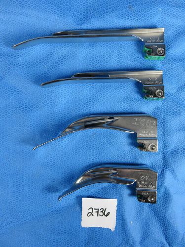 Welch Allyn Laryngoscope Blade Set of (4) - MAC 3 &amp; 4, MIL 2 &amp; 3