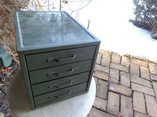 Vtg Miniature Industrial Metal Storage 4 Drawers Whatnot Cabinet Army Green 6&#034;