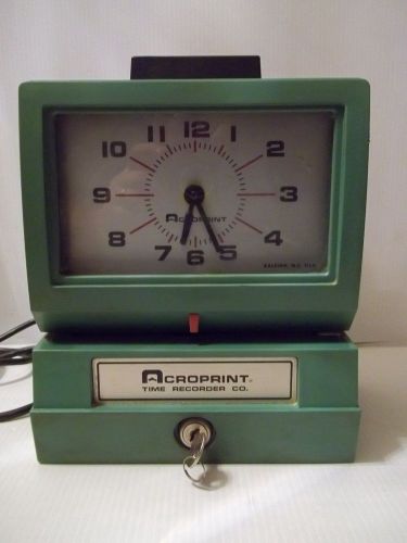 Acroprint 125 125nr4 employee time clock punch stamp recorder with key works for sale