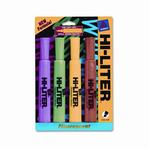 Fluorescent Highlighter, Chisel Tip, Blue/Green/Pink/Yellow Ink, 4/pack Set of 3