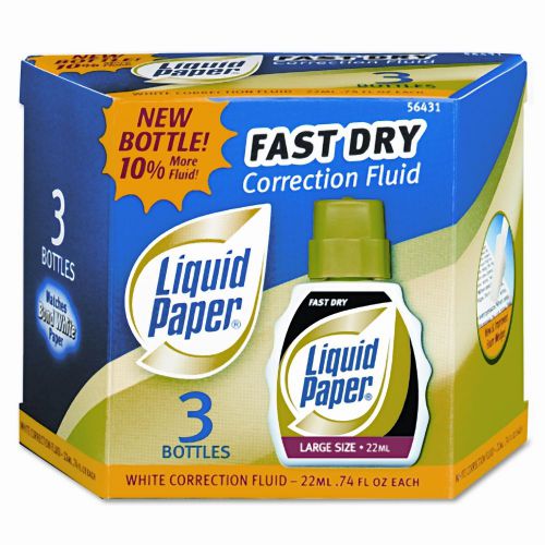 Fast Dry Correction Fluid, 22ml Bottle, White, 3 per Pack Set of 2