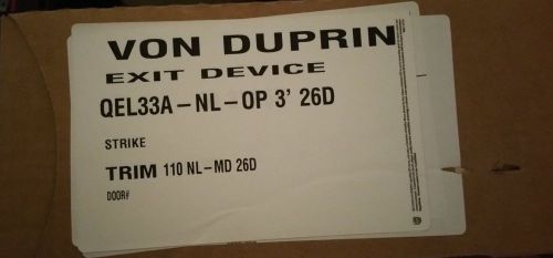 Von duprin quiet electric exit device - qel33a-nl-op 3 26d (2 available) for sale