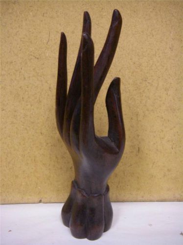 TREEN OLD wood carved hand RING HOLDER stand