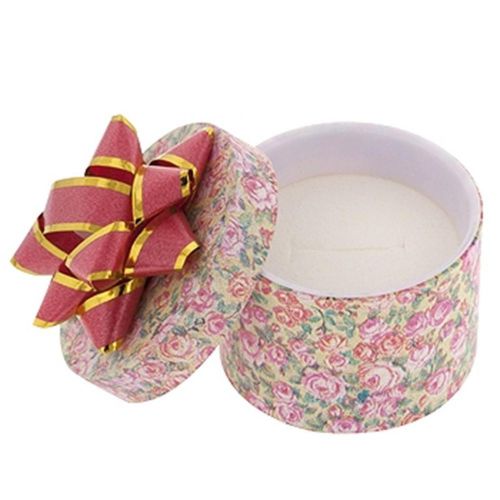 Round Decorative Floral Pattern Jewelry Gift Box with Ribbon Top