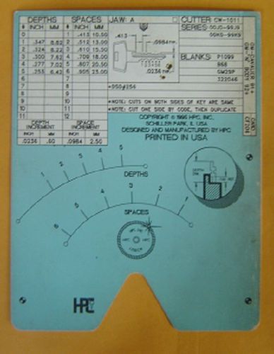 HPC 1200 CF206 Code card  used  For  GM-Cavaler 91+ N Body 92+ for 6 Cut locks