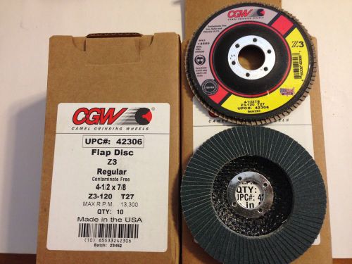 2 Boxes of 10 CGW 4 1/2&#034; X 7/8 Z3-120 Flap disc 120 grit Contaminate Free   (C)