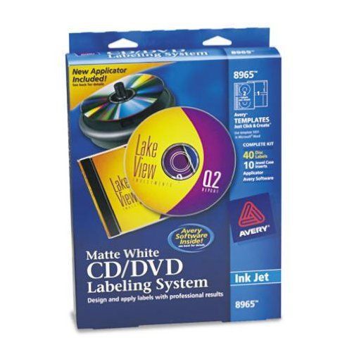 Avery 8965 cd/dvd design kit with 40 matte labels, 2 dvd labels, &amp; 10 inserts for sale