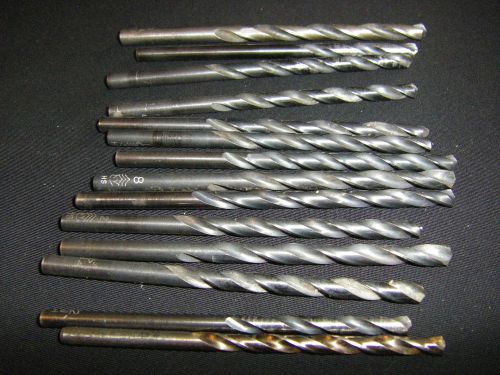 Lot of 14 standard jobber length steel drill bits. Wire gauge sizes.