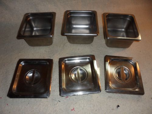 3 nsf stainless steel steam table pan with lids 6x5 1/2 x 4 deep