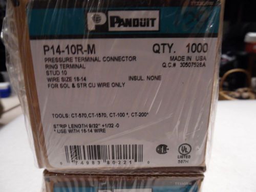 Panduit p14-10r-m ring terminal 18 –14 awg #10 stud size non insulated nib 1000 for sale