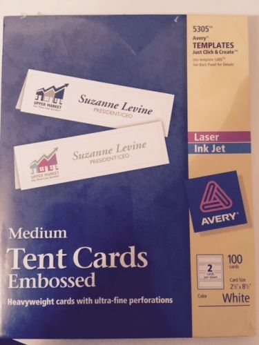 Avery 5305 Laser/Inkjet Medium Tent Cards, Perfed, 2-1/2&#034;x8-1/2&#034;, 100/BX, White