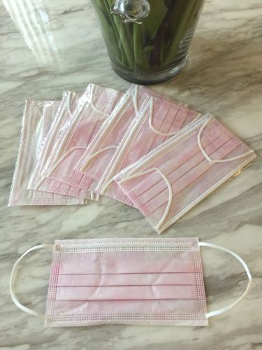 Pink Disposable Surgical Face Mask Individual Package Set of  7 Piece