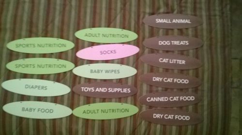 retail display signs 15&#034;X4&#034; qty.15 double sided cat litter diapers baby dog