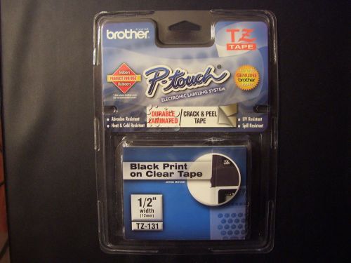 Brother TZ-131 P-touch Labeling Tape Black On Clear Tape 1/2&#034; NEW