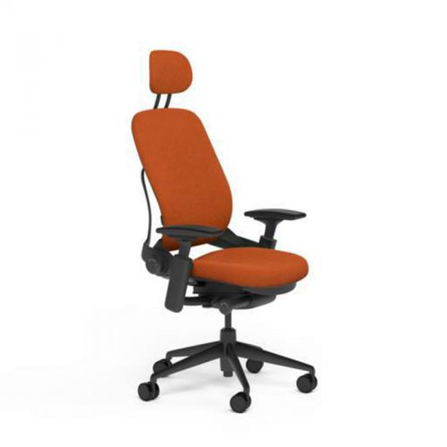 Steelcase Adjustable Leap Desk Chair + Headrest Pumpkin Buzz2 Fabric Black frame