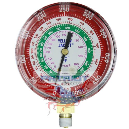 YELLOW JACKET 49101 3-1/8&#034;, red pressure, 0-500 psi, R12/22/502 gauge (°F)