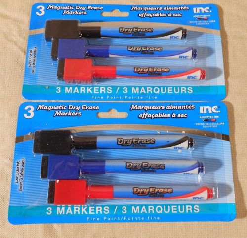 Set of two magnetic fine-point dry erase markers 3 packs ~ red~blue~black ~ new for sale