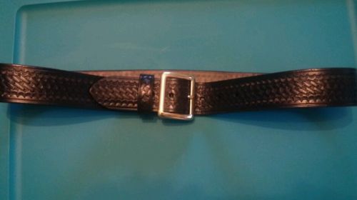 Black Leather Basket Weave 1 3/4&#034; Garrison Belt w/brass buckle, By Aker,size 38