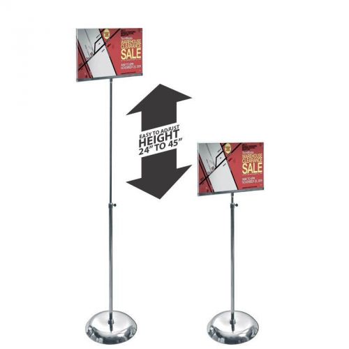 Clear acrylic pedestal sign holder stand w/ adjustable metal pole (11&#034;w x 8.5&#034;h) for sale