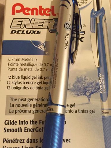 Pentel Energel Deluxe RTX 12 Blue Liquid Gel Ink Pens 0.7 MM