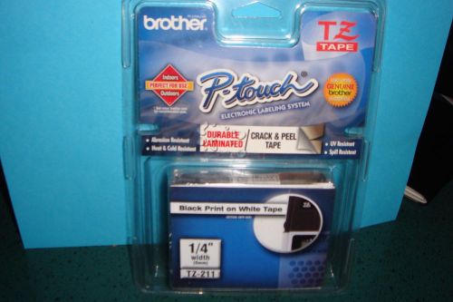 Brother P-Touch Black print on white label tape TZ-211 1/4 inch width
