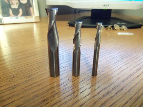 3 New IMCO, Solid Carbide, 2 Flute End Mills, 1/4  3/8  1/2 made in USA