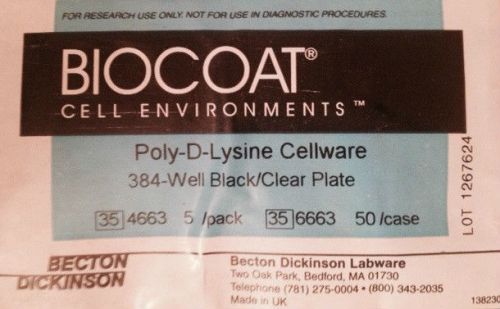 BD BIOCOAT 354663, 384-WELL Black/Clear, PLATES, Poly-D-Lysine Cellware, (5 PK)