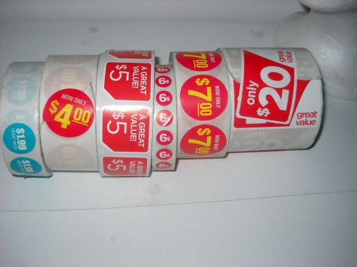 Price labels  lot 6 rolls assorted prices retail flea market price stickers
