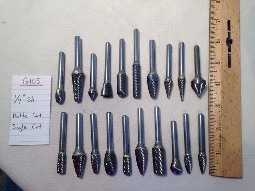 20 new 1/4&#034; (.250) shank carbide burrs. double &amp; single cut.  usa made {g105} for sale
