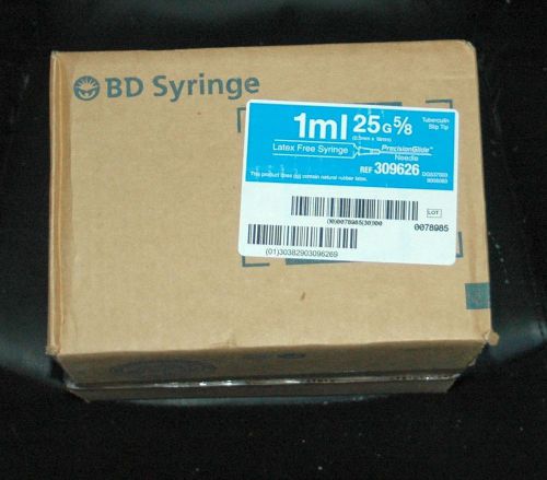 100 BD 309626 PrecisionGlide 1mL Tuberculin Syringe 25g 5/8 New &amp; Sealed