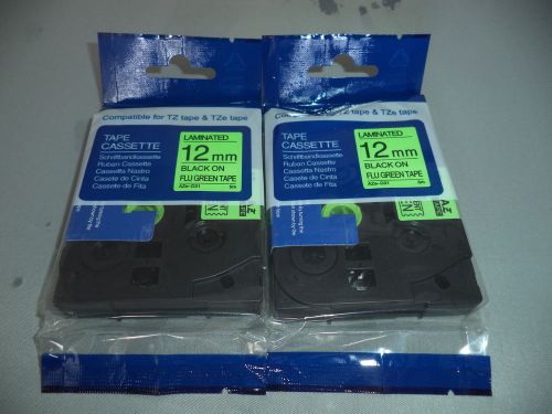2 BROTHER P-TOUCH COMPATIBLE TZe-D31 12mm 1/2 LABEL BLACK FLUORESCENT GREEN