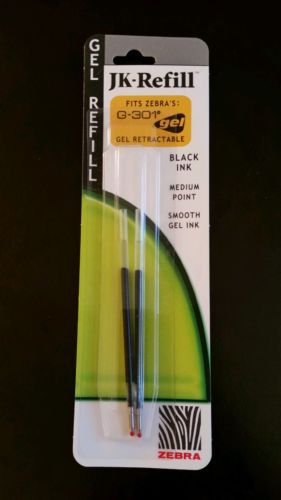 BLACK INK JK-REFILL No 88112 FITS ZEBRA G-301 GEL PENS- 2 Pack refills