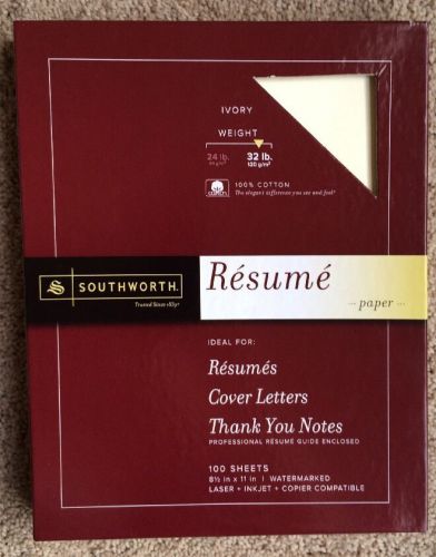 Southworth - 100% Cotton Resume Paper, 32lb, Ivory - 94 Sheets Inkjet or Laser
