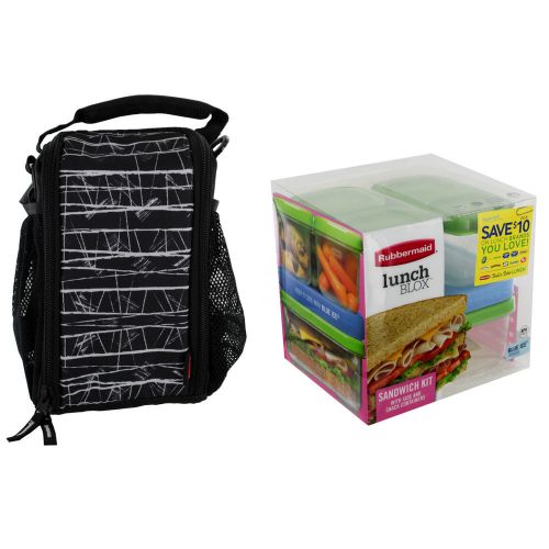 Rubbermaid Small Durable Black Lunch Box Bag with Sandwich Kit