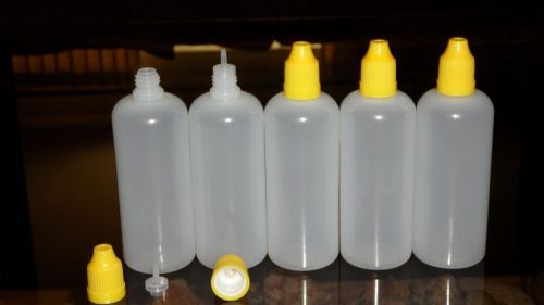 100 ml x 5   E-Juice E-Liquid Bottles Needle tips  tops Boson round YELLOW caps