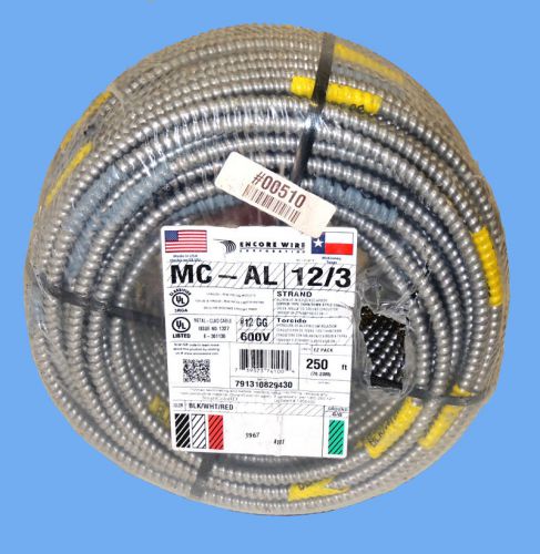 New encore wire 250ft 12/3 strand mc-al metal-clad cable 3-wire 600v / warranty for sale