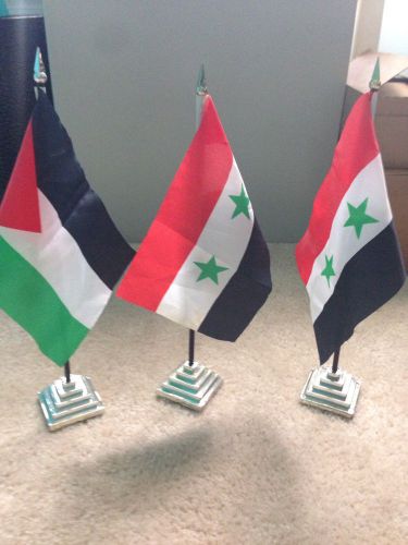 Syria Jordan 3 Flags Silver Stand Home Office Decor Design Middle East Arab NEW
