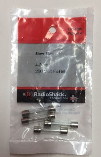 RADIOSHACK 4-AMP 250V 1 1/4 X 1/4 &#034; SLOW-BLOW FUSE (4-PACK) #270-1026