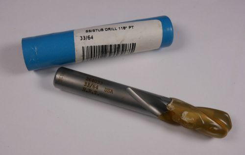 Carbide Tipped Stub Drill 33/64&#034; 118D USA 264033 &lt;434&gt;