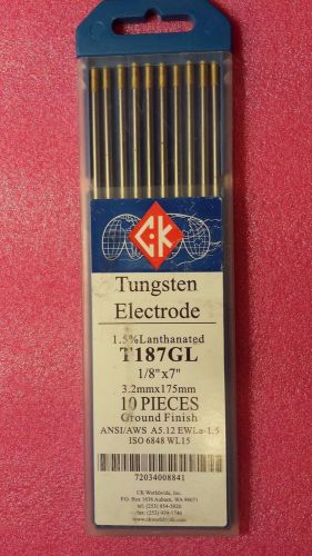 Ck t187gl 1.5% lanthanated tungsten electrode 1/8&#034; x 7&#034; pkg = 10 pieces for sale