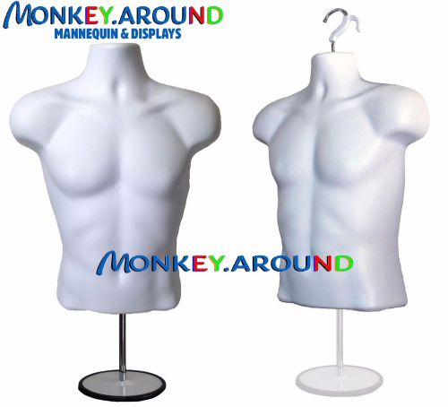 NEW White Male Torso Dress Body Form Mannequin,+1 Hook+1 Metal Stand,Men Display