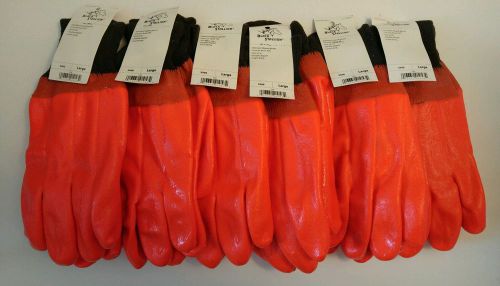 BLACK STALLION Double Dipped Gloves Warm Orange PVC Knit Wrist Form Lined 6 Pair