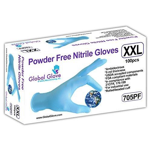 Global Glove 705PF Nitrile Glove, Disposable, Powder Free, 5 mils Thick, 9&#034;